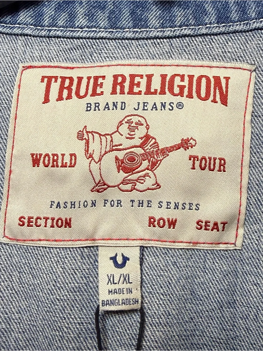 True Religion Light Blue Denim Jacket with Red Logo Patch